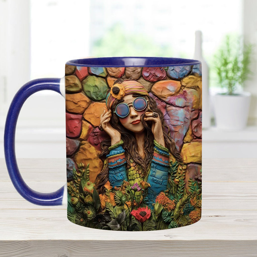 Hippie-Mädchen, Hippie-Seele, Frieden, Liebe – Personalisierte Tasse mit Hippie-Akzent