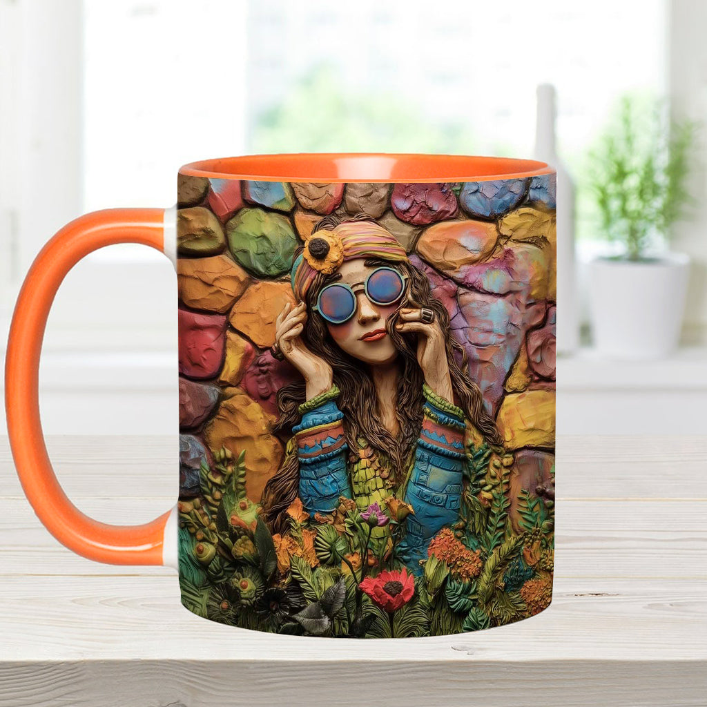 Hippie-Mädchen, Hippie-Seele, Frieden, Liebe – Personalisierte Tasse mit Hippie-Akzent
