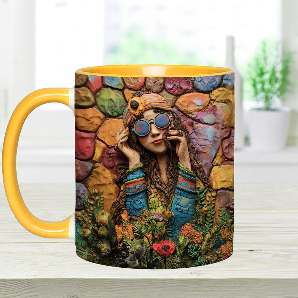 Hippie-Mädchen, Hippie-Seele, Frieden, Liebe – Personalisierte Tasse mit Hippie-Akzent