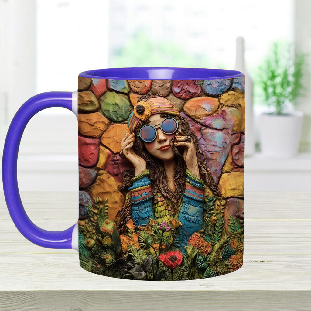 Hippie-Mädchen, Hippie-Seele, Frieden, Liebe – Personalisierte Tasse mit Hippie-Akzent