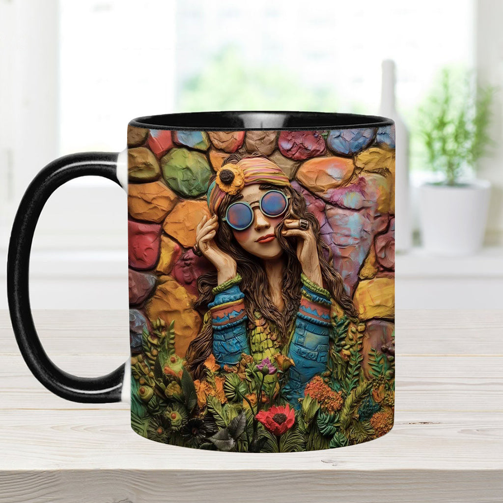 Hippie-Mädchen, Hippie-Seele, Frieden, Liebe – Personalisierte Tasse mit Hippie-Akzent