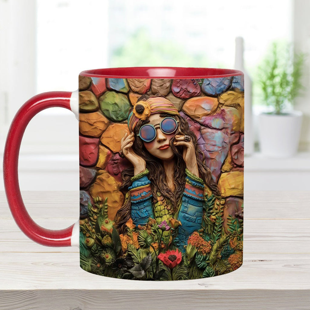 Hippie-Mädchen, Hippie-Seele, Frieden, Liebe – Personalisierte Tasse mit Hippie-Akzent