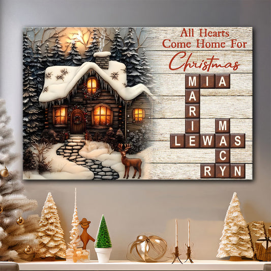 Alle Herzen kommen zu Weihnachten nach Hause – Personalisierte Familienleinwand und Poster