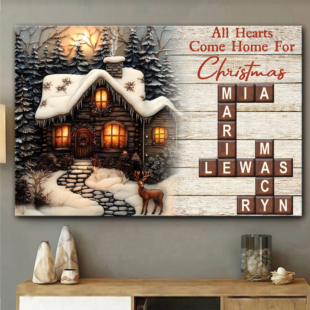 Alle Herzen kommen zu Weihnachten nach Hause – Personalisierte Familienleinwand und Poster