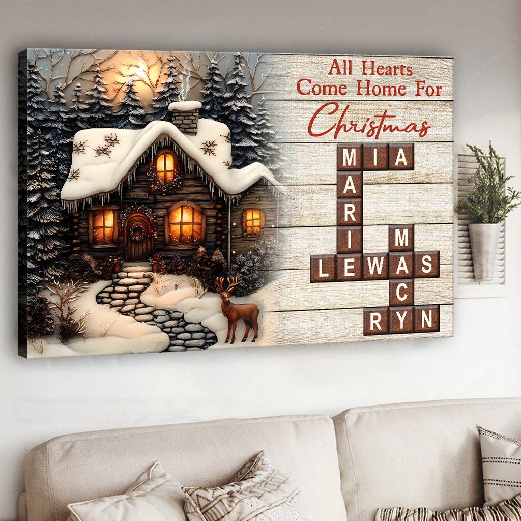 Alle Herzen kommen zu Weihnachten nach Hause – Personalisierte Familienleinwand und Poster