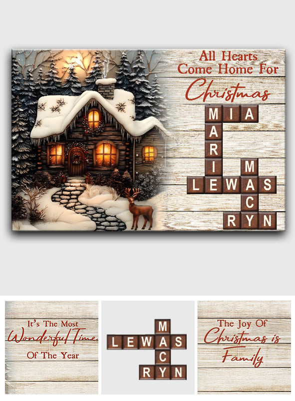 Alle Herzen kommen zu Weihnachten nach Hause – Personalisierte Familienleinwand und Poster