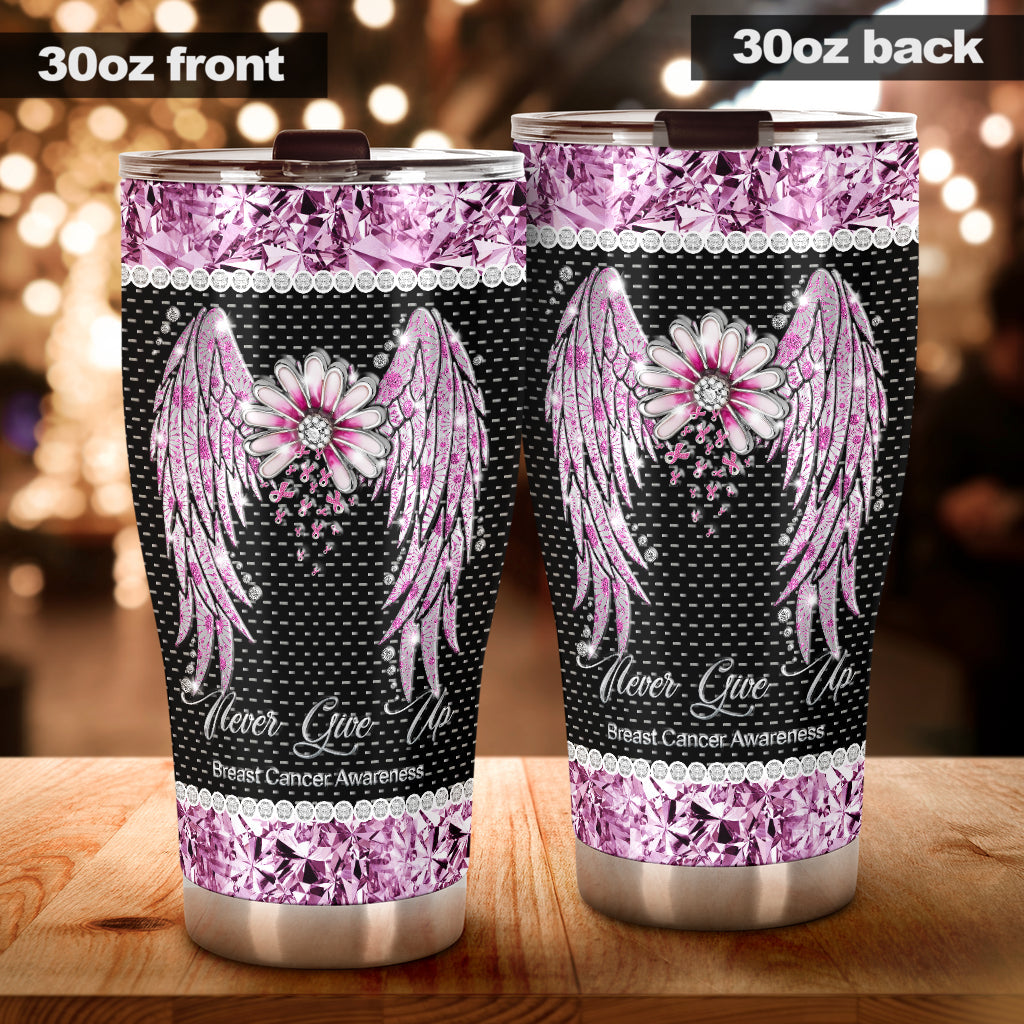 Faith Hope Love Rhinestone Pattern Print Breast Cancer Awareness Tumbler 0622