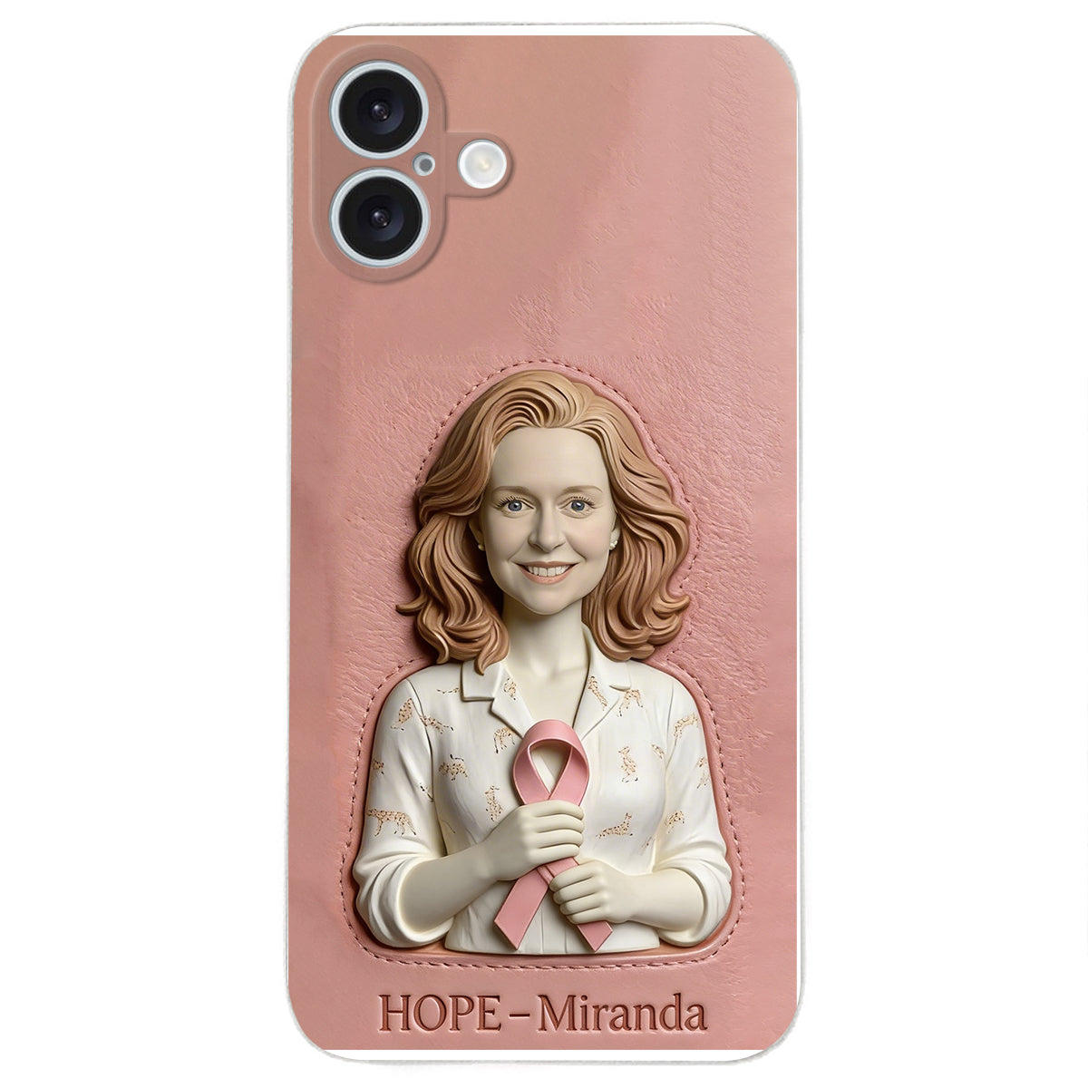 Hope - Personalized Breast Cancer Awareness 3D Embossed Leather Phone Case