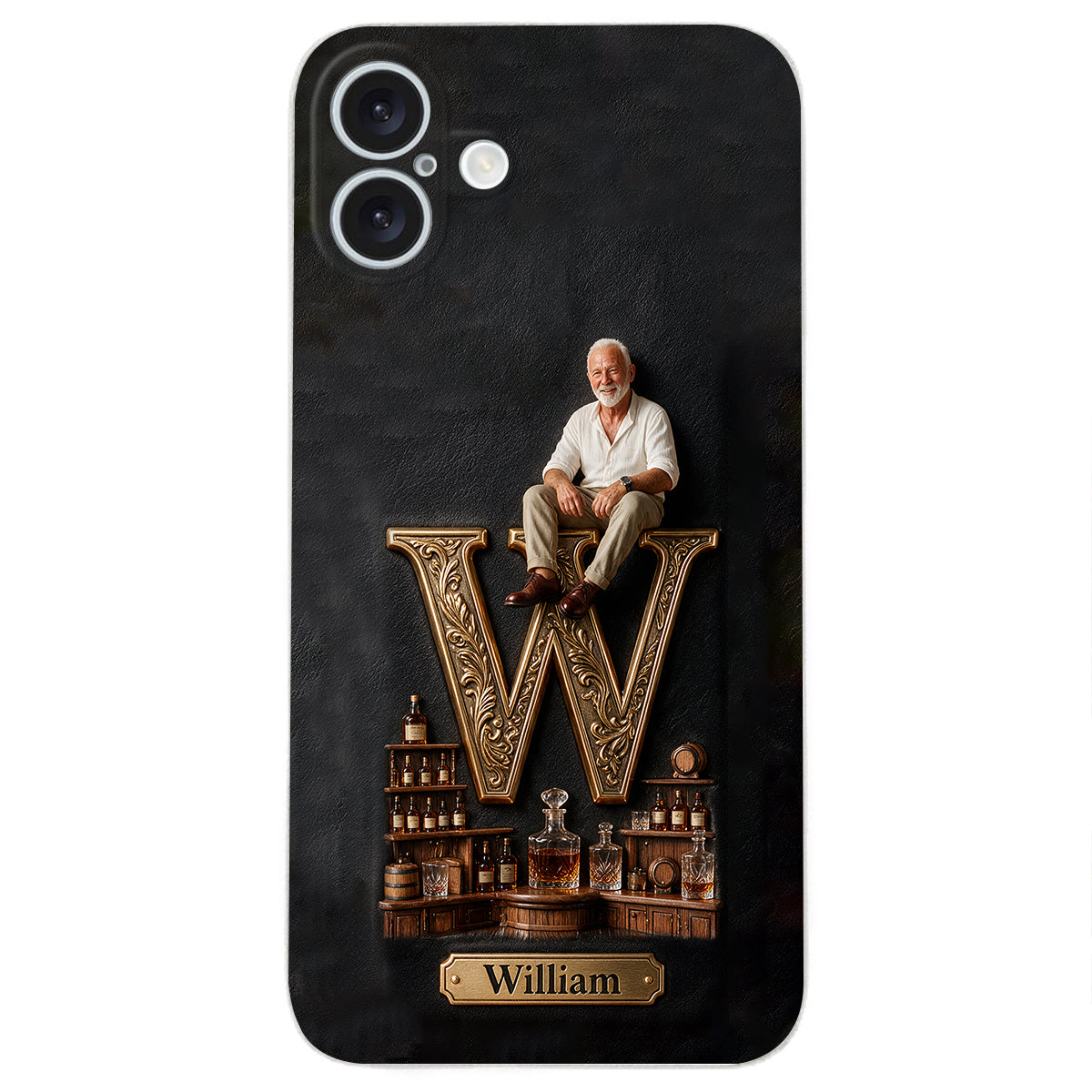 Alphabet Initial For Whiskey, Bourbon... Lovers - Personalized Whisky 3D Embossed Leather Phone Case