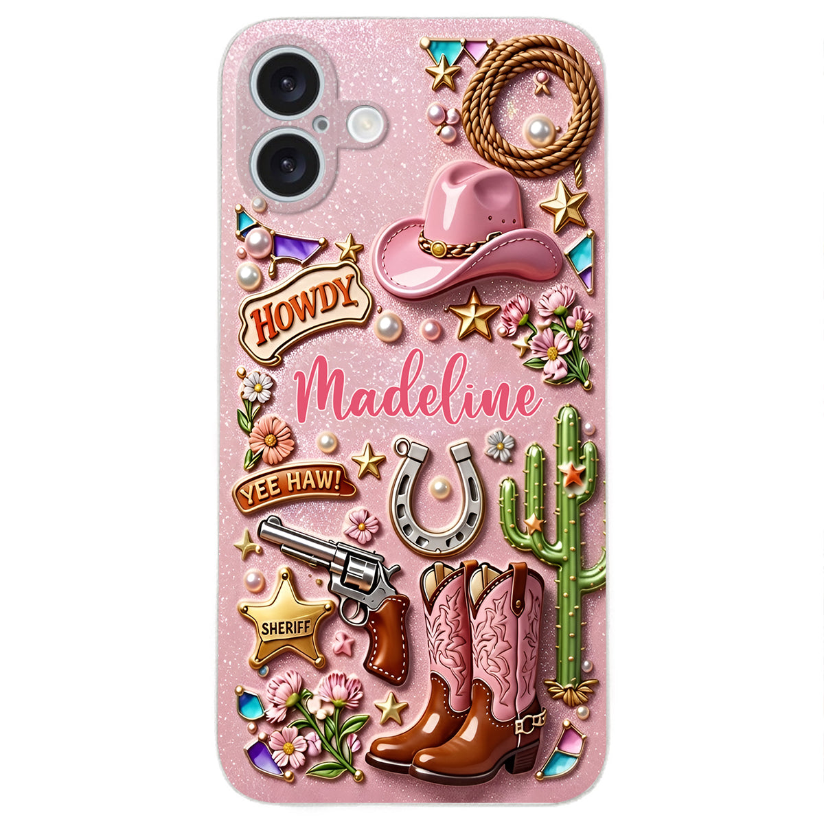 Cowgirl Gift, Whimsical Wild West Western - Personalized Cowgirl 3D Embossed Leather Phone Case