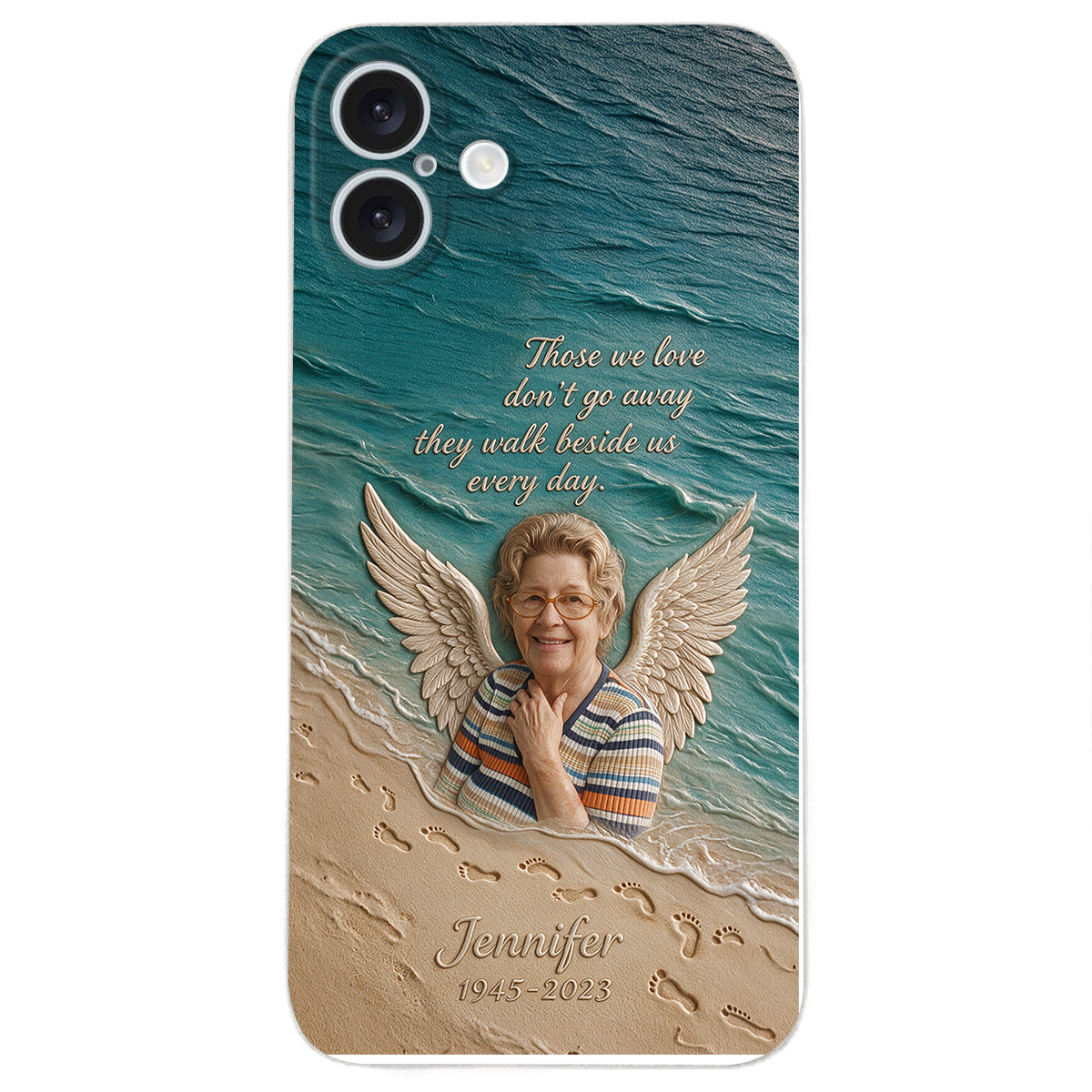 They Walk Beside Us - Personalized Memorial 3D Embossed Leather Phone Case