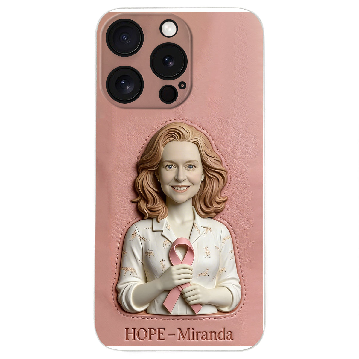 Hope - Personalized Breast Cancer Awareness 3D Embossed Leather Phone Case