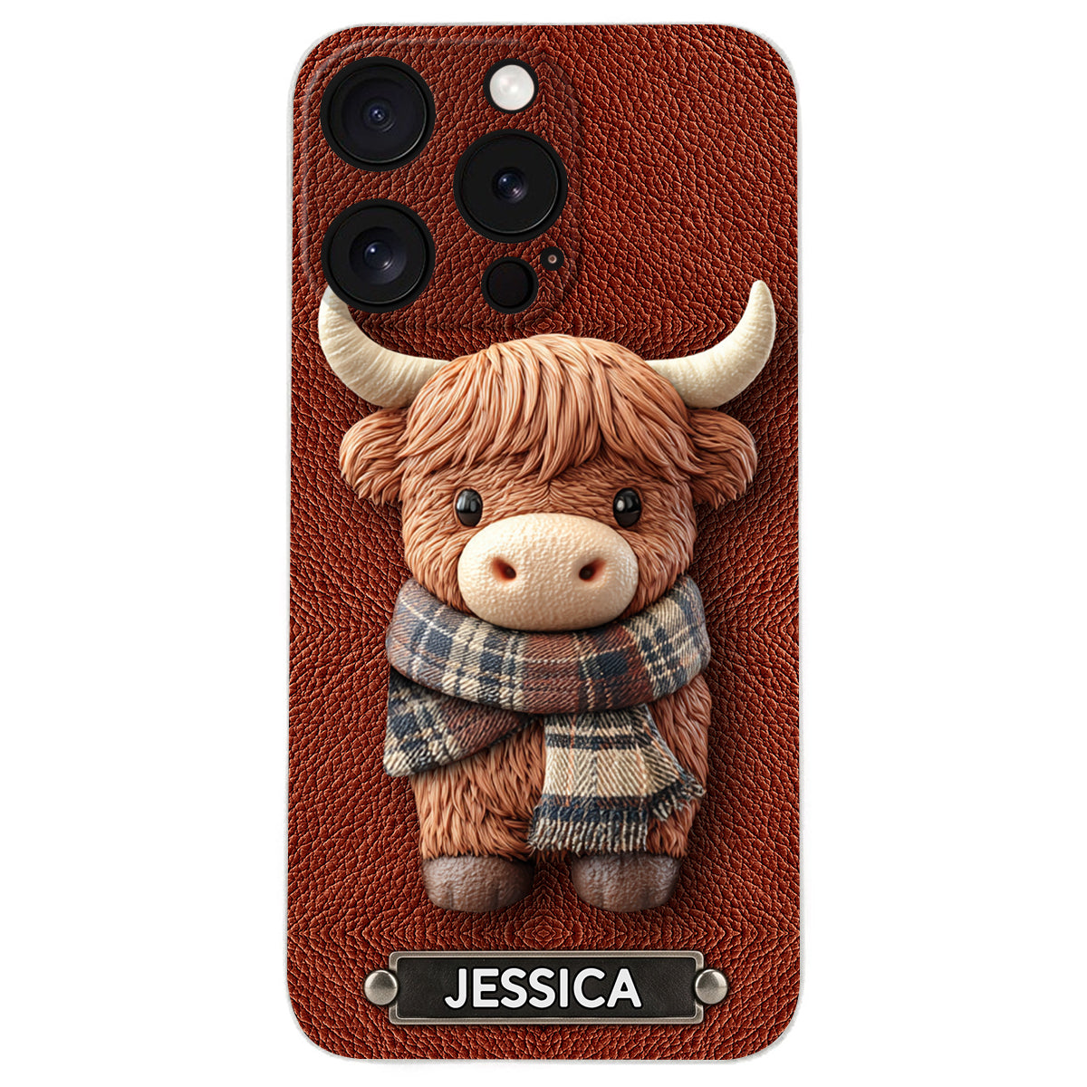 Adorable Highland Cow - Personalized Highland Cow Leather Phone Case