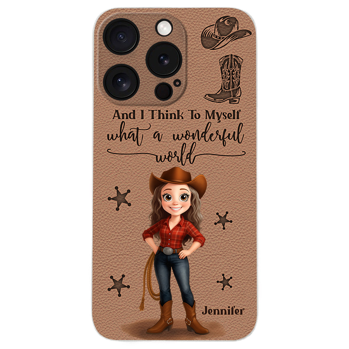 Cowgirl What A Wonderful World - Personalisierte Cowgirl-Handyhülle aus Leder