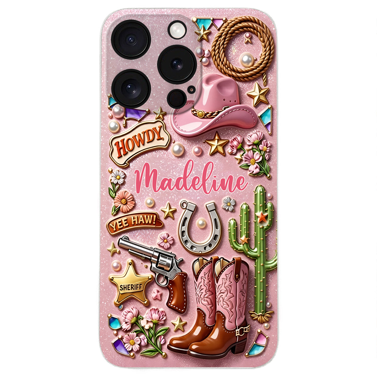 Cowgirl Gift, Whimsical Wild West Western - Personalized Cowgirl 3D Embossed Leather Phone Case