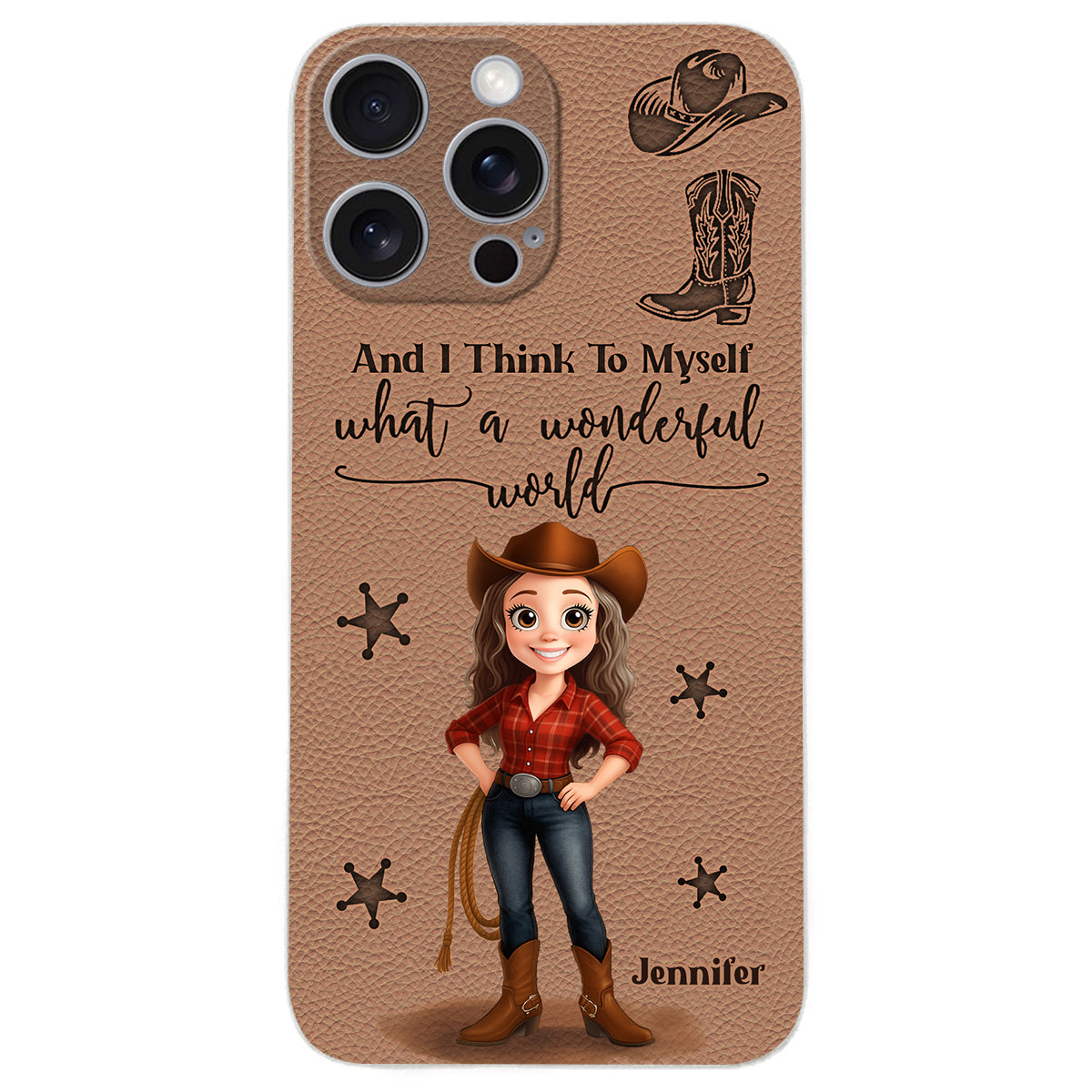 Cowgirl What A Wonderful World - Personalisierte Cowgirl-Handyhülle aus Leder