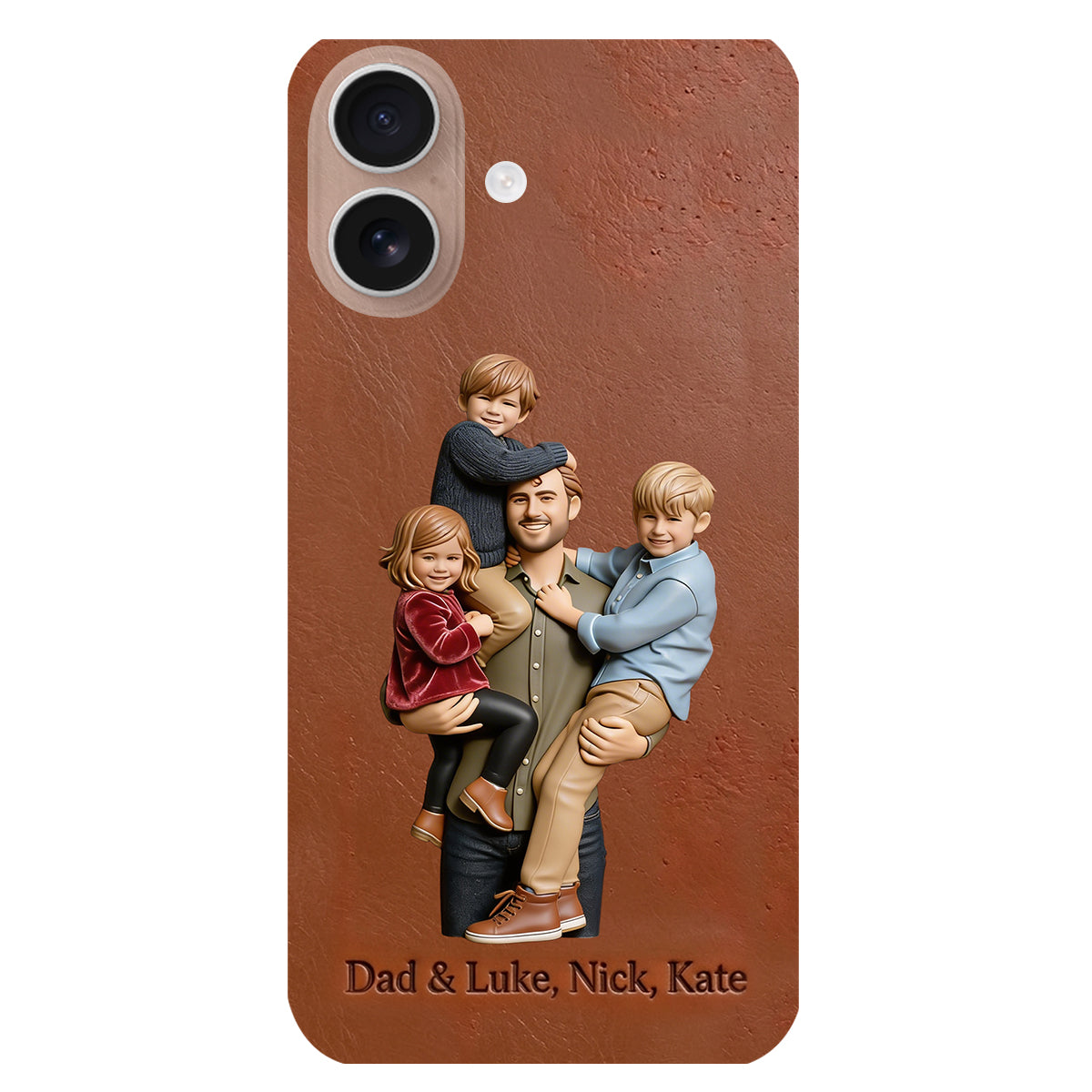 Best Dad Ever - Personalized Father 3D Embossed Leather Phone Case