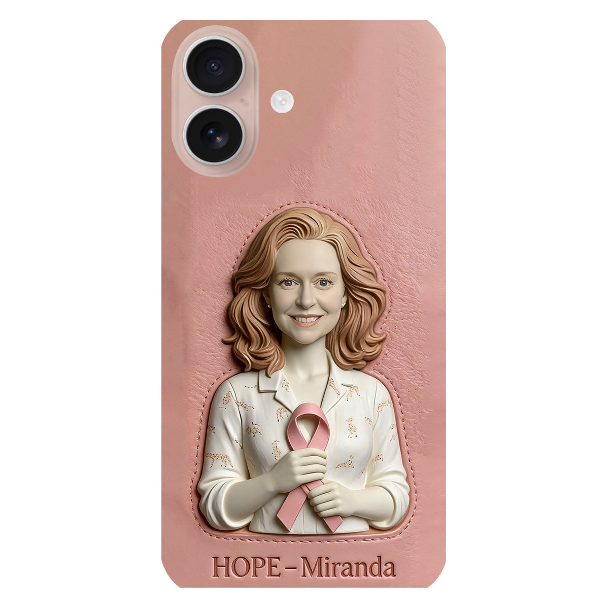 Hope - Personalized Breast Cancer Awareness 3D Embossed Leather Phone Case