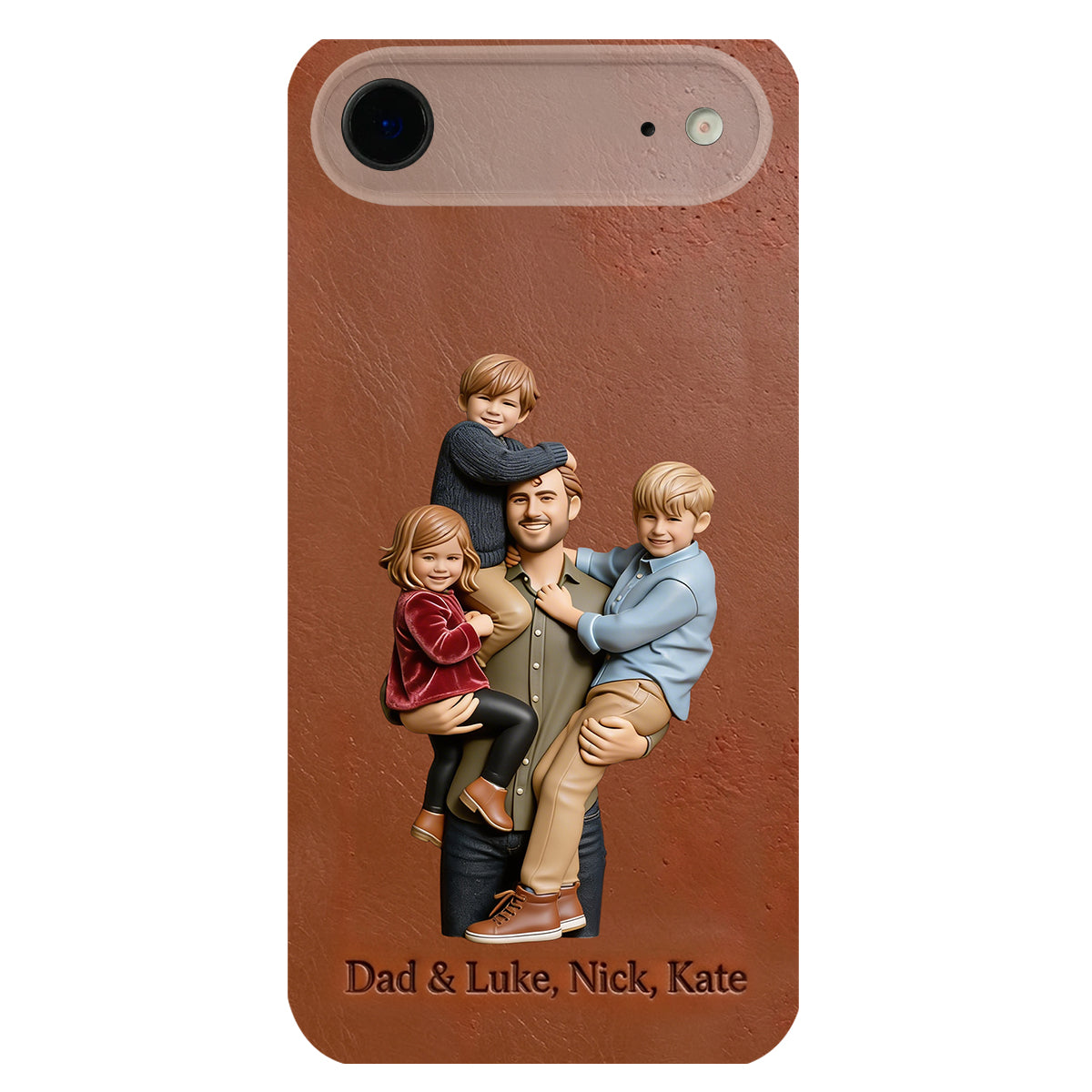 Best Dad Ever - Personalized Father 3D Embossed Leather Phone Case