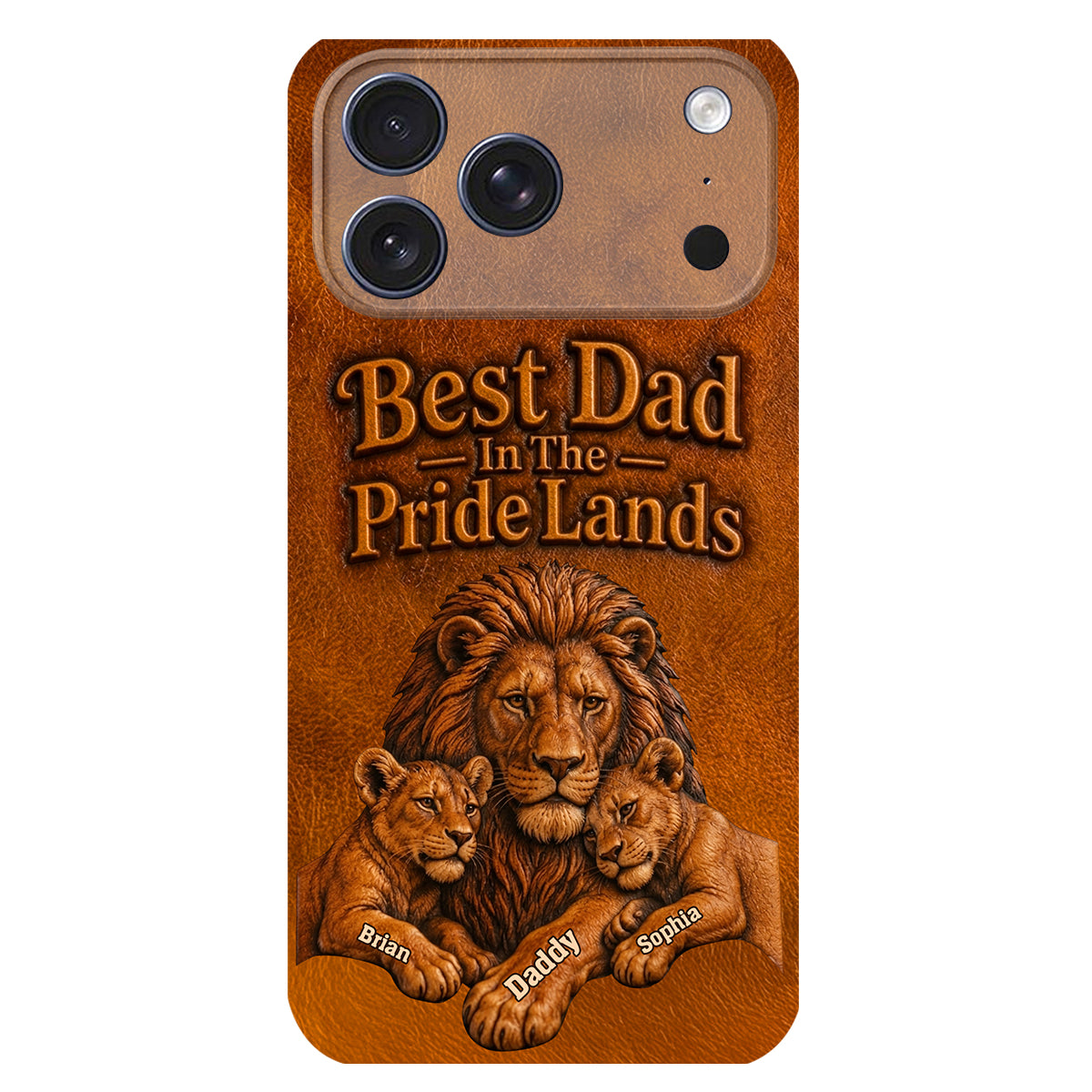 Papa Lion - Personalized Father 3D Embossed Leather Phone Case