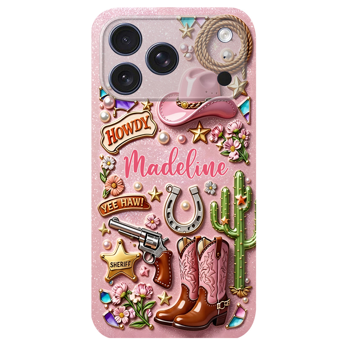 Cowgirl Gift, Whimsical Wild West Western - Personalized Cowgirl 3D Embossed Leather Phone Case