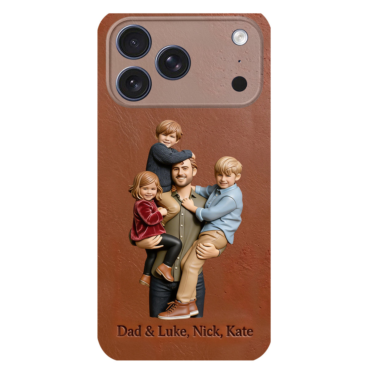 Best Dad Ever - Personalized Father 3D Embossed Leather Phone Case