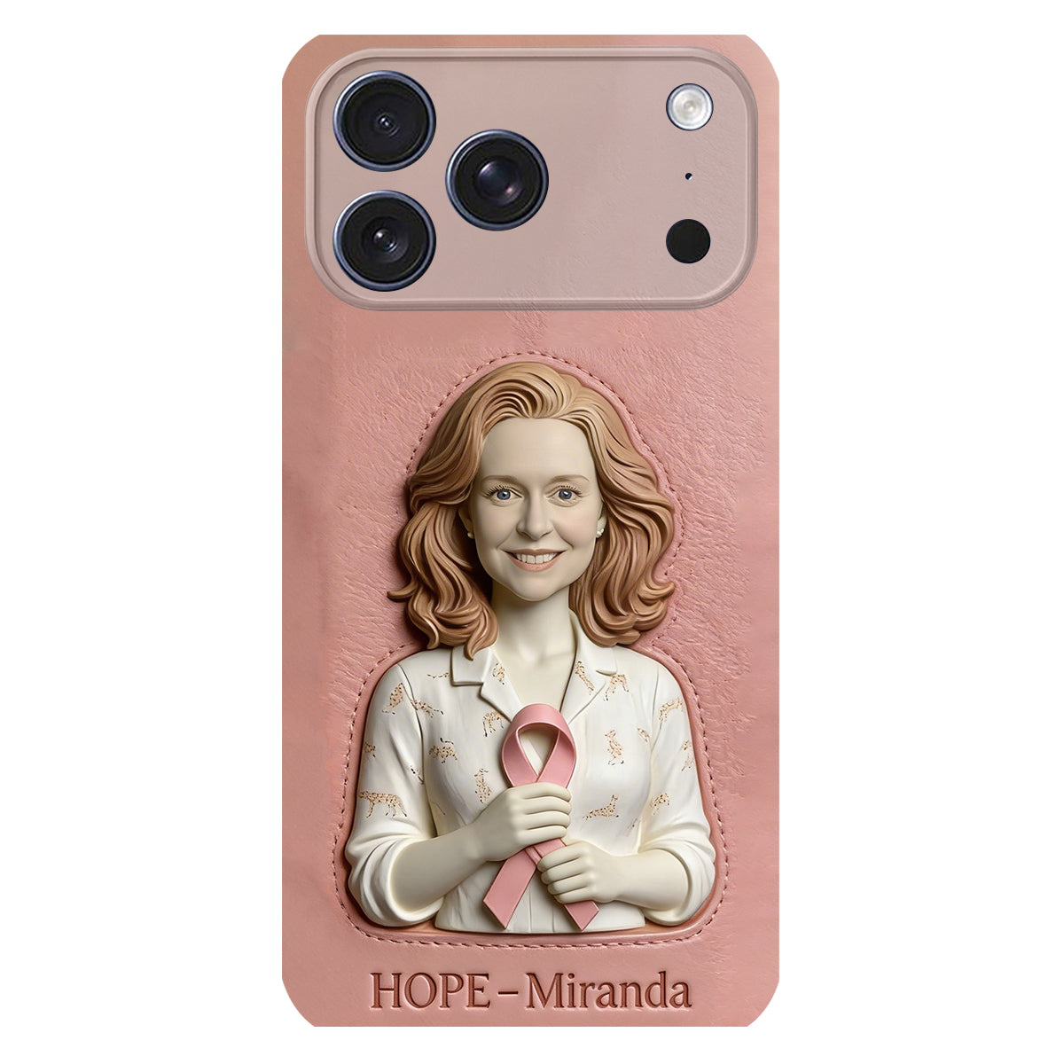 Hope - Personalized Breast Cancer Awareness 3D Embossed Leather Phone Case