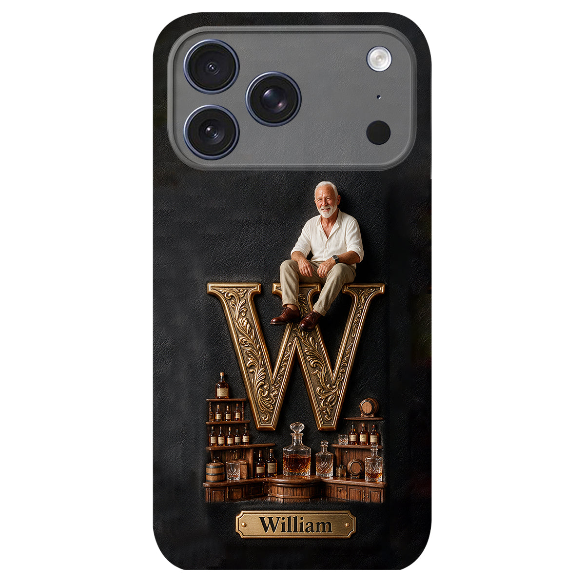 Alphabet Initial For Whiskey, Bourbon... Lovers - Personalized Whisky 3D Embossed Leather Phone Case