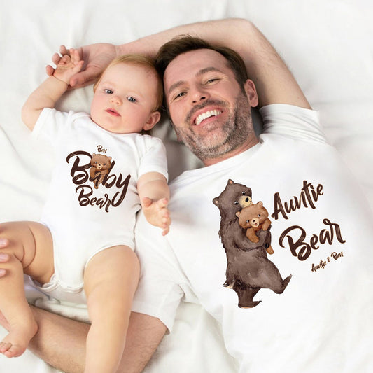 Papa Bear Baby Bear - Personalized Father T-shirt And Baby Onesie