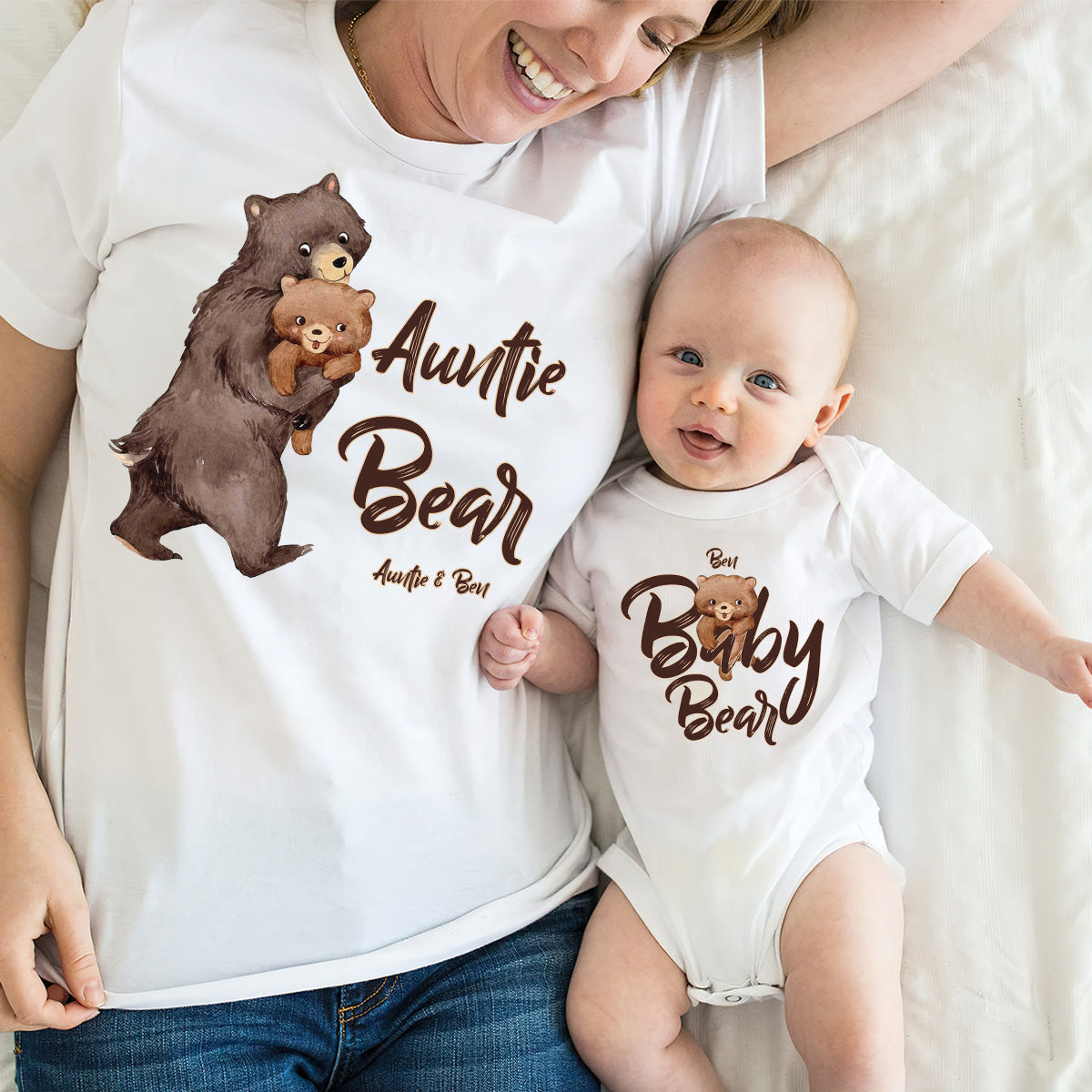 Papa Bear Baby Bear - Personalized Father T-shirt And Baby Onesie