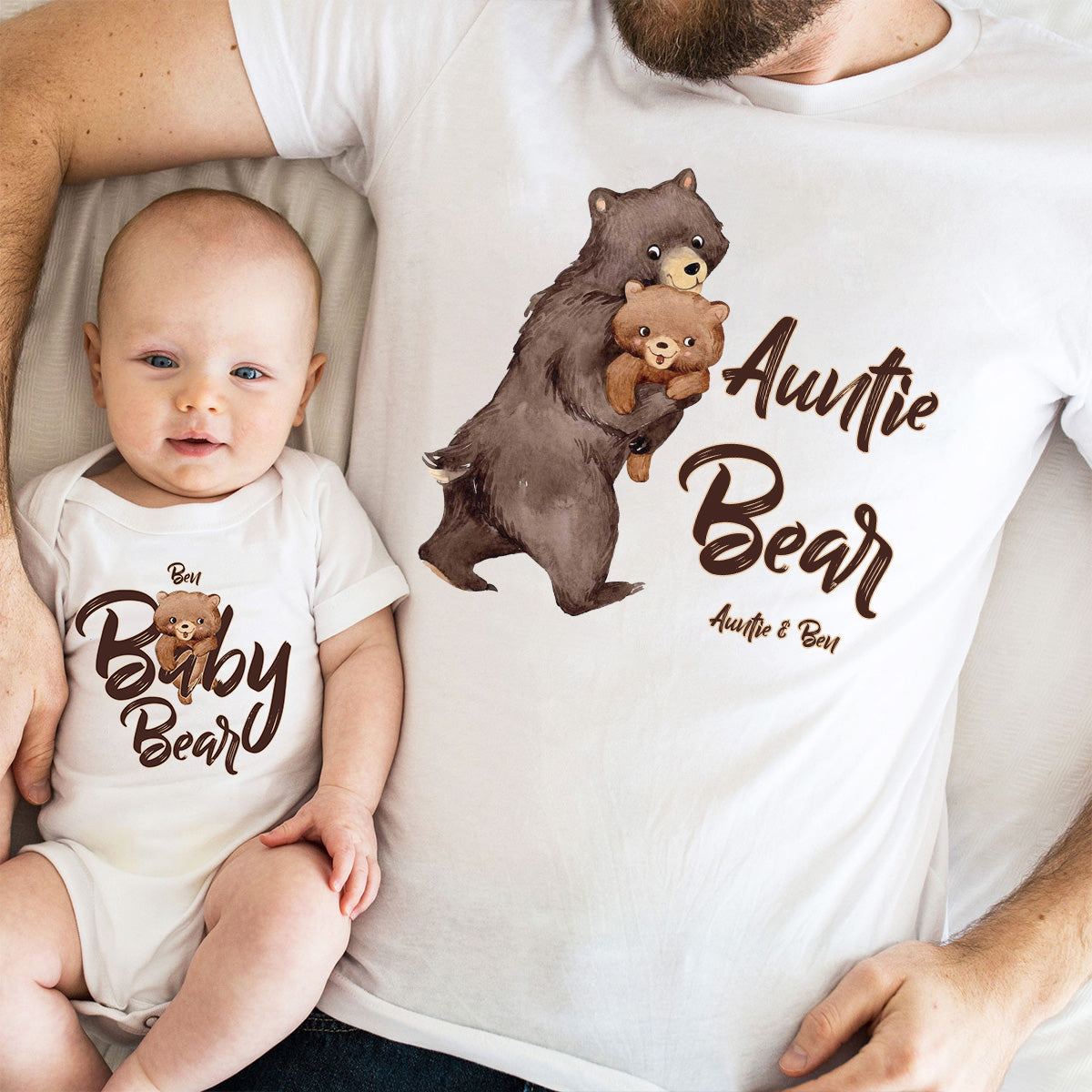 Papa Bear Baby Bear - Personalized Father T-shirt And Baby Onesie