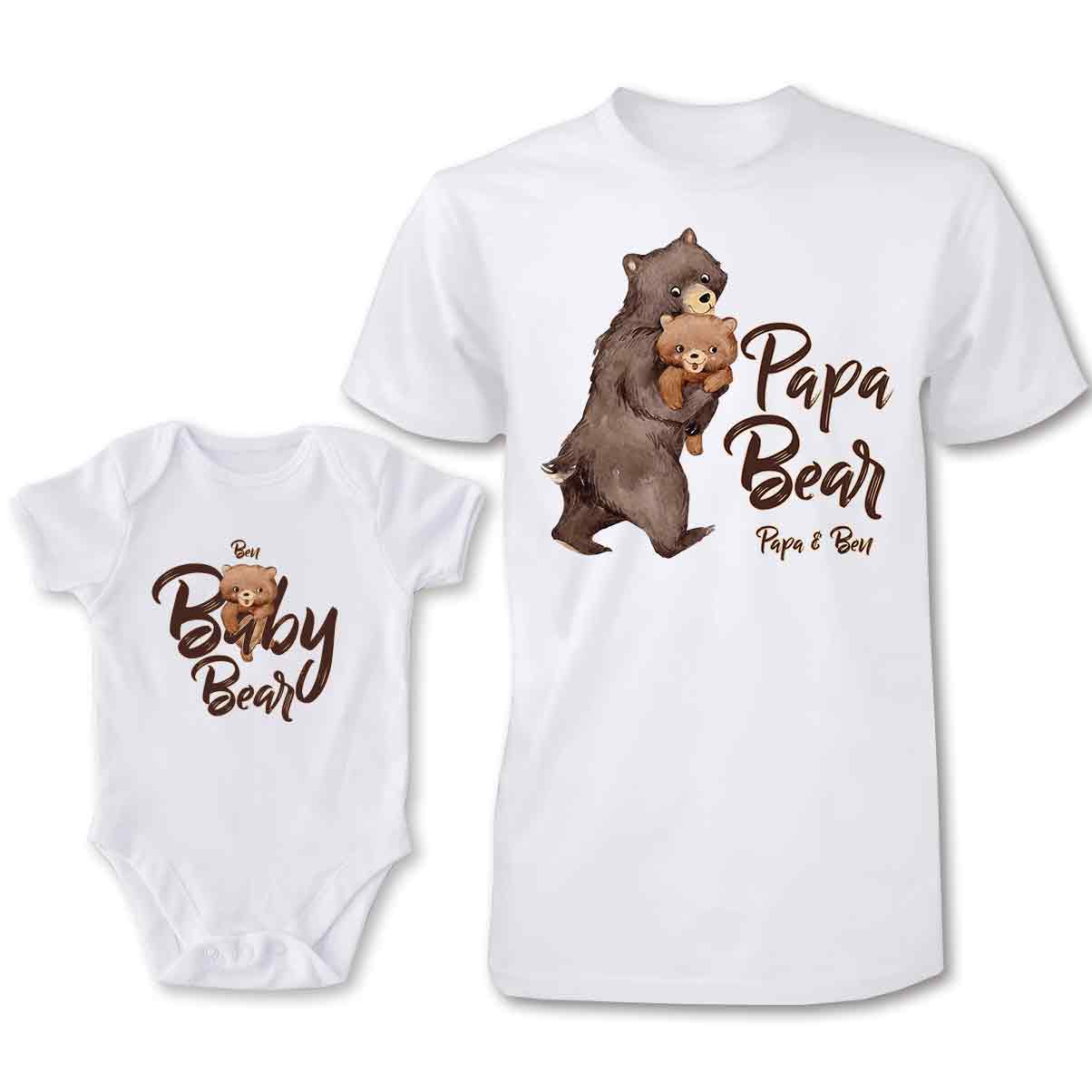 Papa Bär und Baby Bär – personalisiertes Vater-T-Shirt und Baby-Body