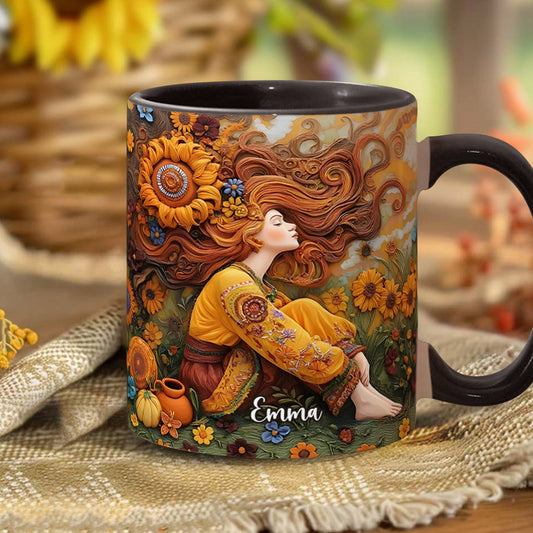 Hippie-Mädchen, Hippie-Seele, Frieden, Liebe – Personalisierte Tasse mit Hippie-Akzent