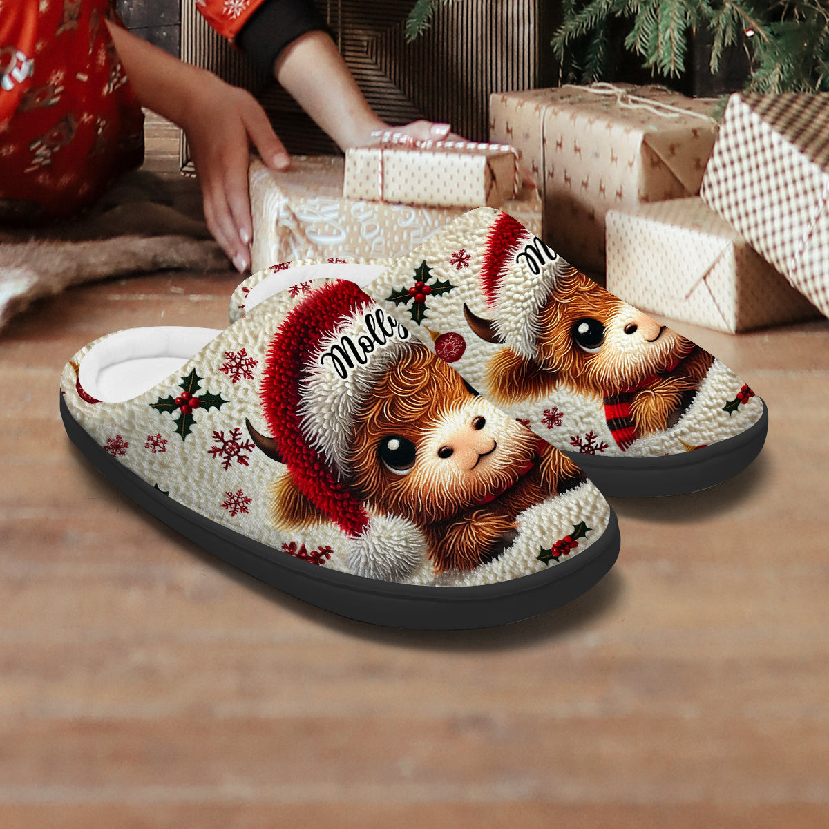 Wunderschönes Hochlandkalb - personalisierte Hausschuhe