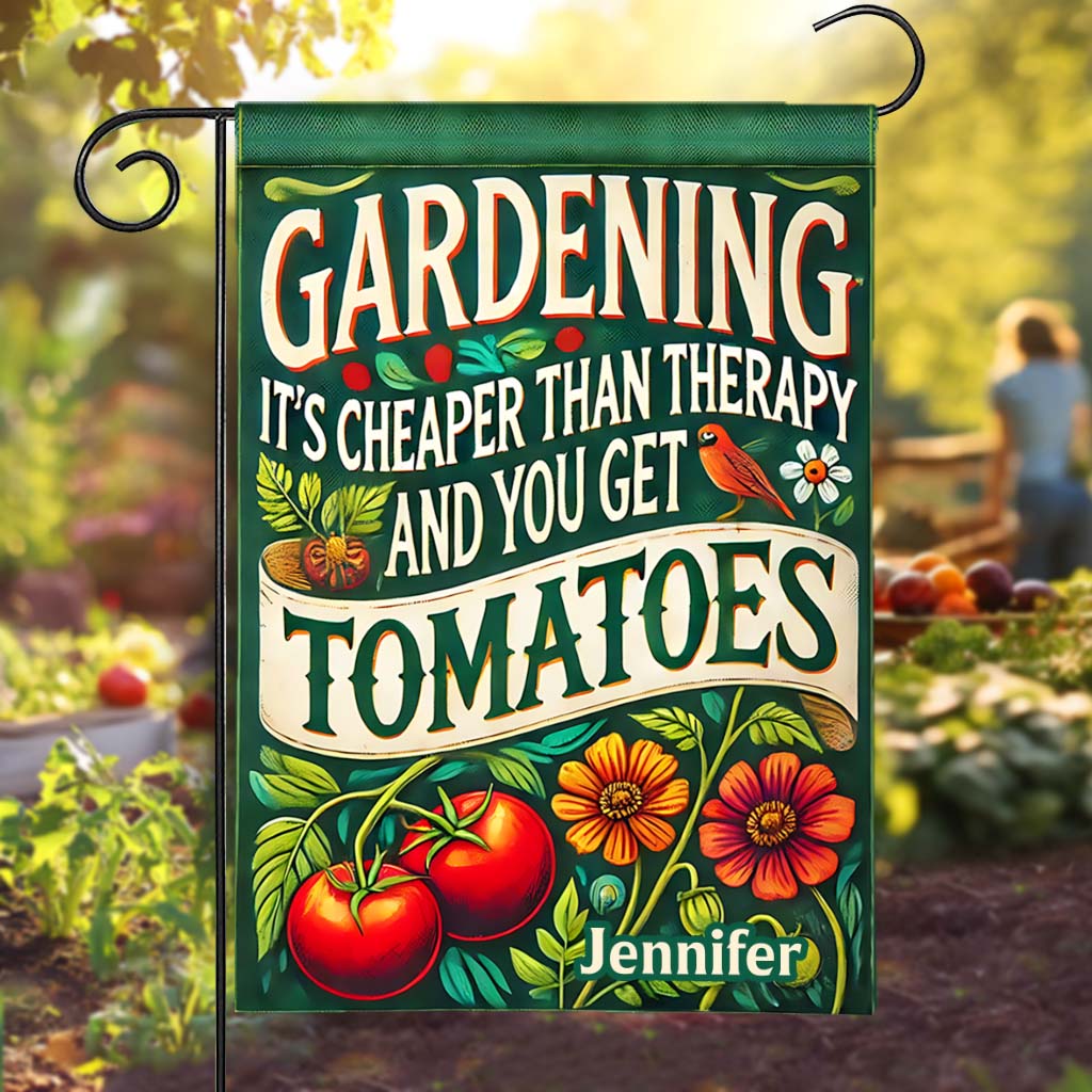Gärtnern ist günstiger als Therapie und man bekommt Tomaten – personalisierte Gartenflagge