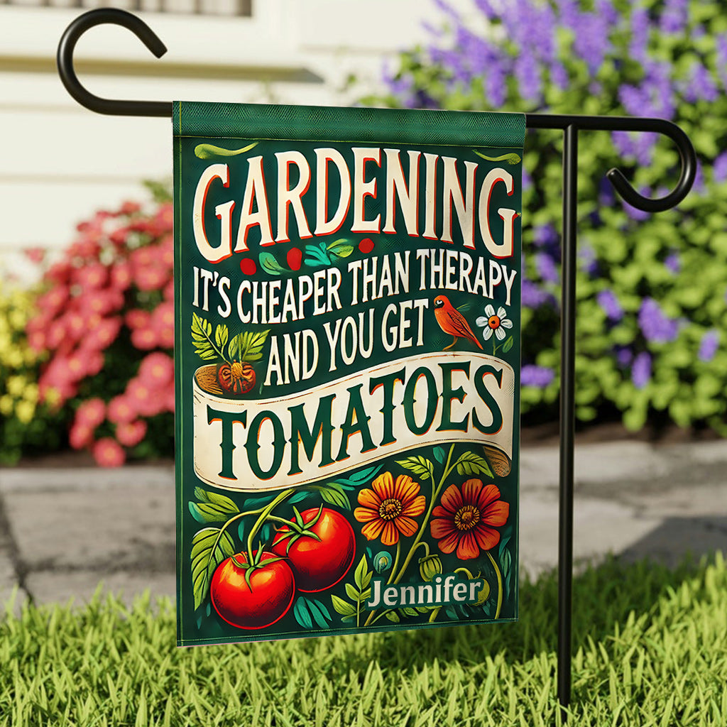 Gärtnern ist günstiger als Therapie und man bekommt Tomaten – personalisierte Gartenflagge