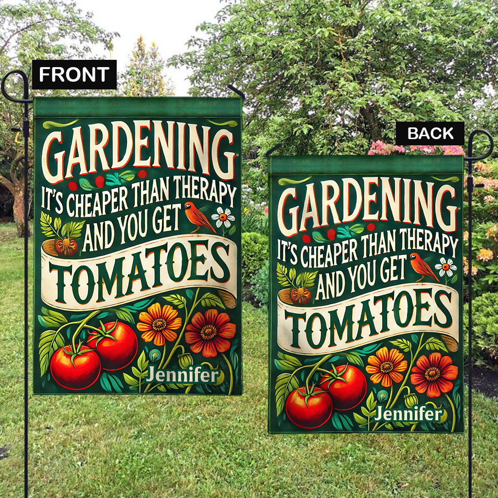 Gärtnern ist günstiger als Therapie und man bekommt Tomaten – personalisierte Gartenflagge