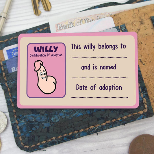 Willy-Adoptionsurkunde – Personalisierte Einsteckkarte für die Geldbörse eines Paares