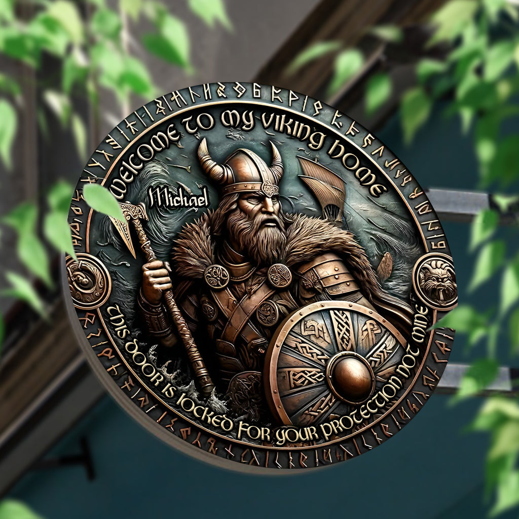 Diese Tür ist zu Ihrem Schutz verschlossen, nicht zu meinem – personalisiertes rundes Wikinger-Metallschild