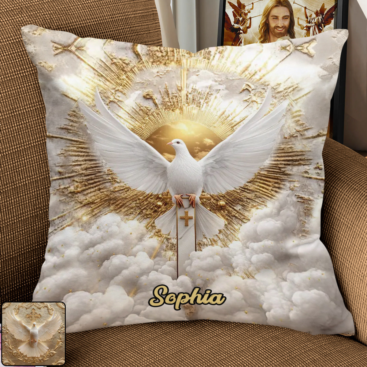 Friedenstaube – Personalisiertes christliches Dekokissen