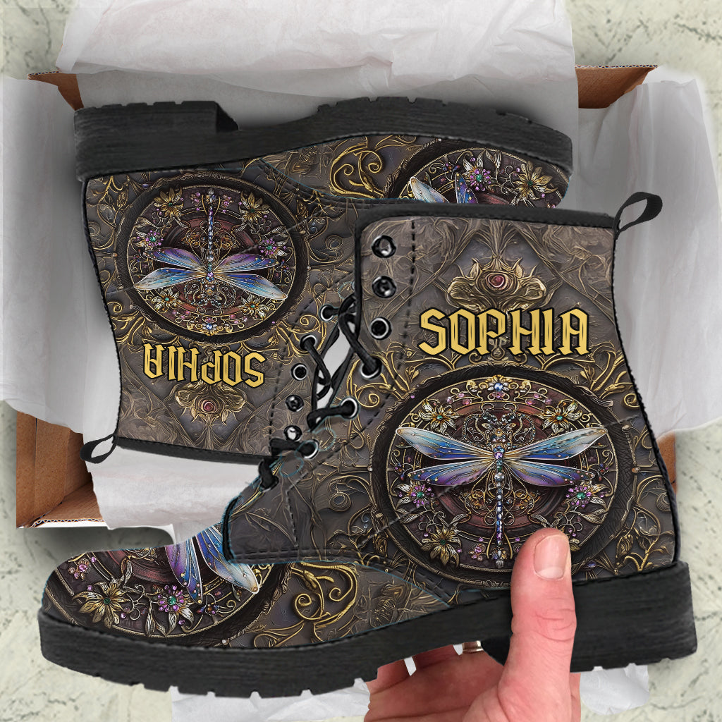 Beautiful Dragonfly - Personalized Dragonfly Leather Boots