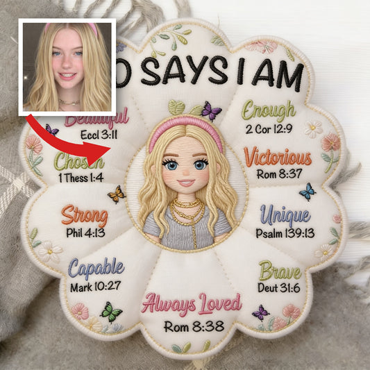 God Says I Am - Affirmation Gift - Personalized Kid Faux Fur Shaped Pillow