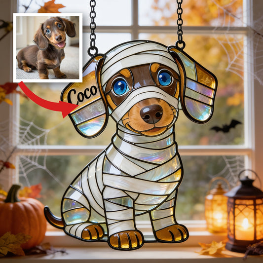 Pet Halloween - Personalized Dachshund Long Hair 3D Printed Glass Suncatcher