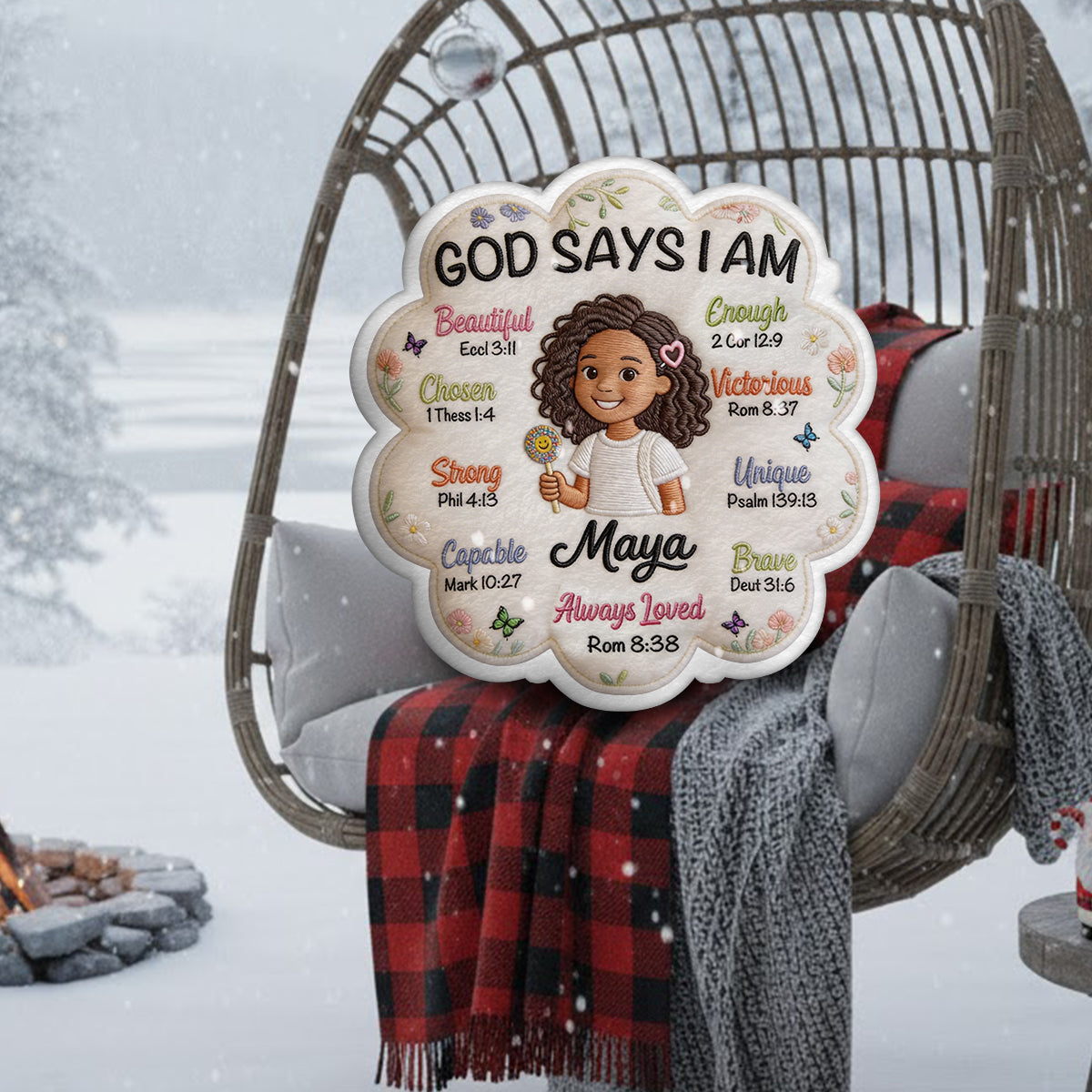 Gott sagt, ich bin - Affirmationsgeschenk - Personalisierter Kinder-Faux-Fur-Kissen