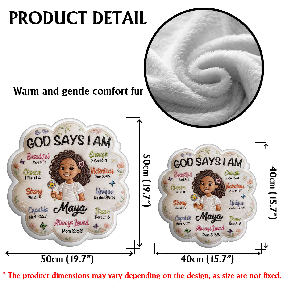 Gott sagt, ich bin - Affirmationsgeschenk - Personalisierter Kinder-Faux-Fur-Kissen