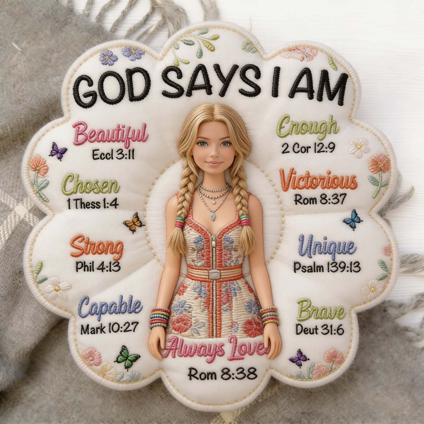 Gott sagt, ich bin - Affirmationsgeschenk - Personalisierter Kinder-Faux-Fur-Kissen