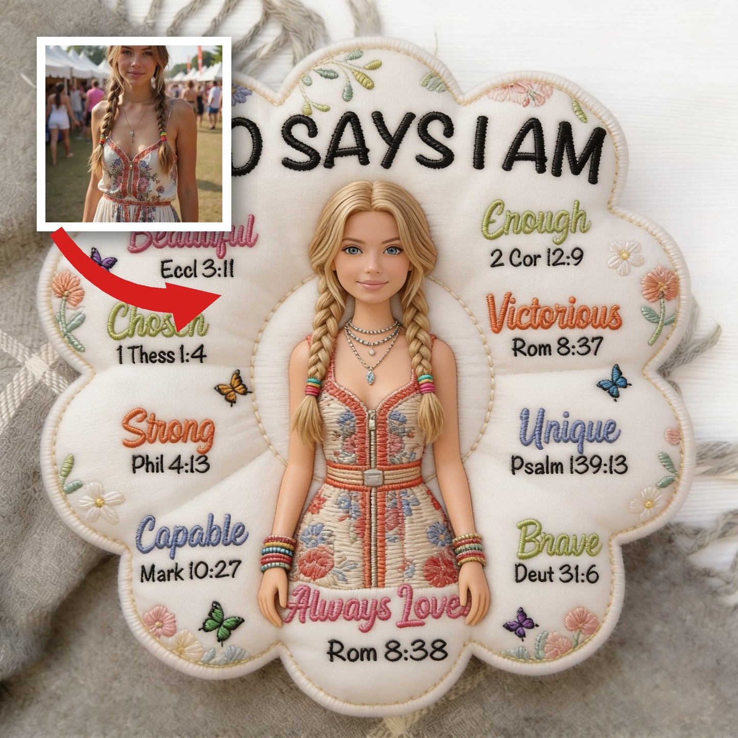 Gott sagt, ich bin - Affirmationsgeschenk - Personalisierter Kinder-Faux-Fur-Kissen