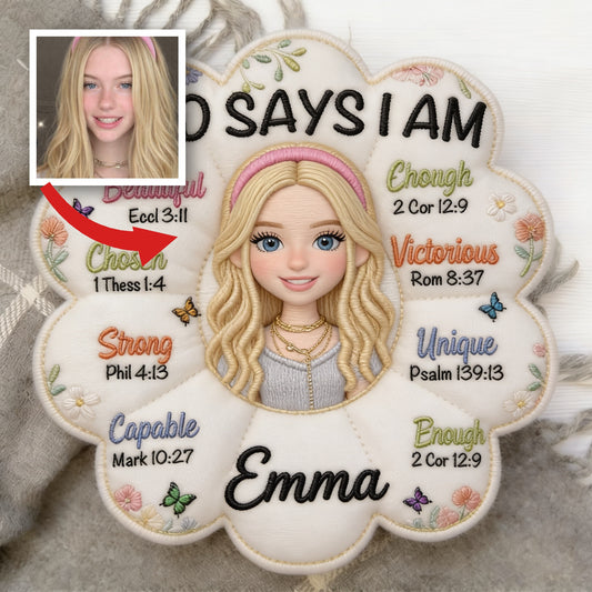 Gott sagt, ich bin - Affirmationsgeschenk - Personalisierte Variante 1 Kunstfell Kissen