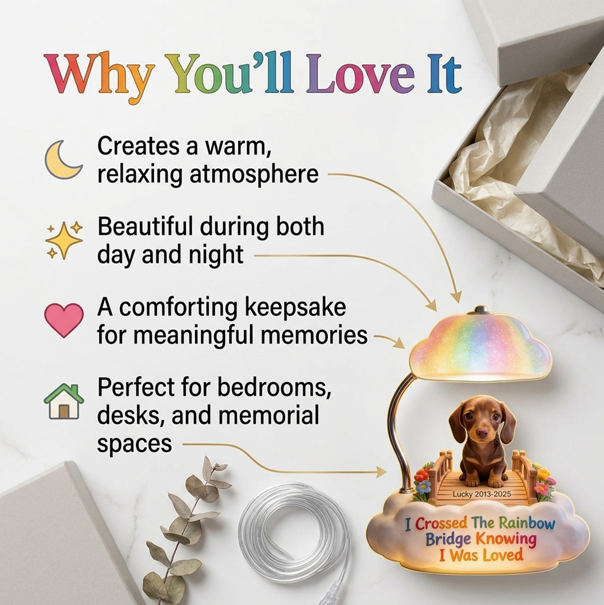 I Crossed The Rainbow Bridge - Personalized Adult Golden Retriever Acrylic LED Night Light