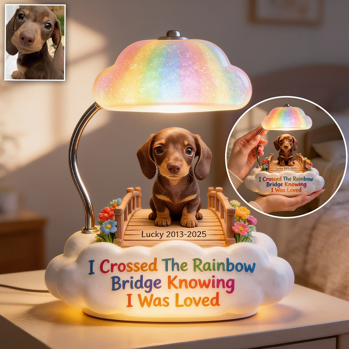 I Crossed The Rainbow Bridge - Personalized Wire-Haired Dachshund Acrylic LED Night Light